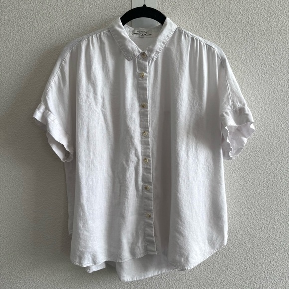 Madewell Linen-Blend Hilltop Shirt Eyelet White Short Sleeve Button Down Coastal - Picture 3 of 12